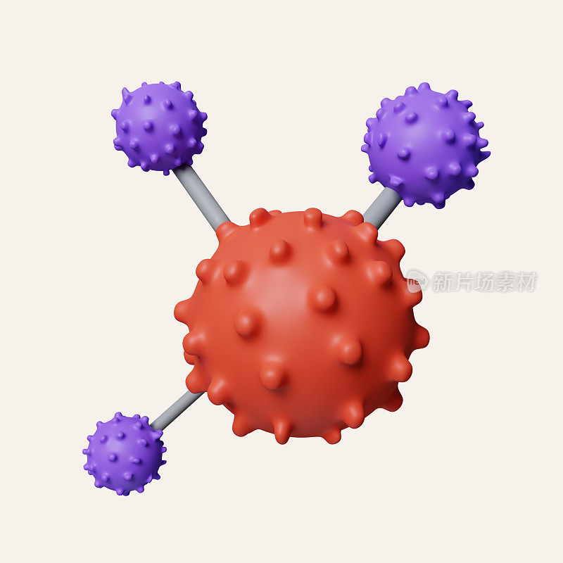 3d冠状病毒，Covid - 19-NCP。冠状病毒nCoV为单链RNA病毒。图标孤立在白色背景。3d渲染图。剪切路径。